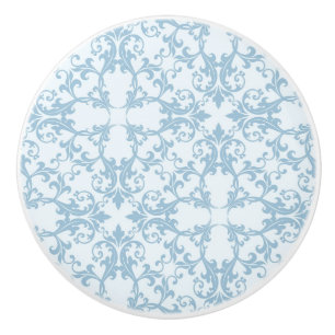 Bouton De Porte En Céramique Damassé bleu-clair