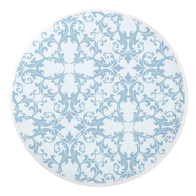 Bouton De Porte En Céramique Damassé bleu-clair (Devant)