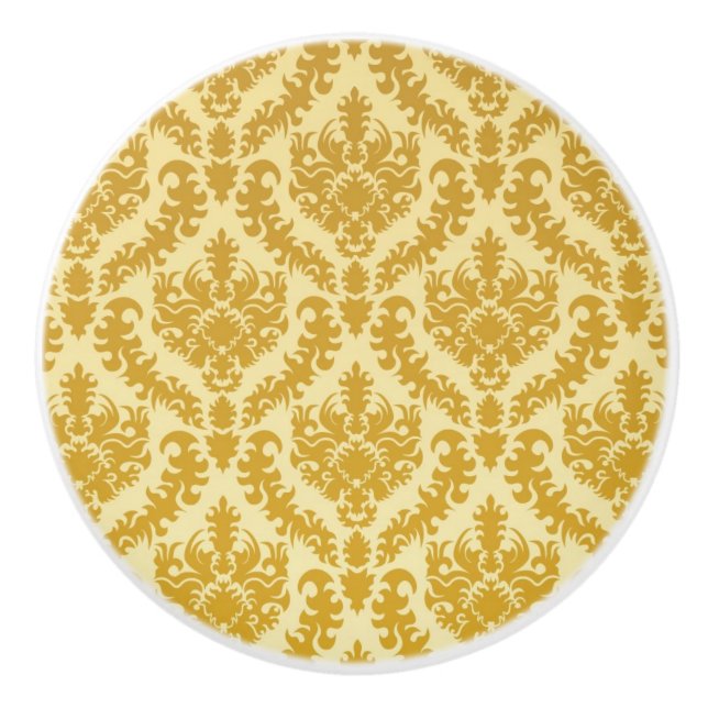 Bouton De Porte En Céramique Damassé d'or (Devant)
