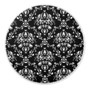 Bouton De Porte En Céramique Damassé noire et blanche