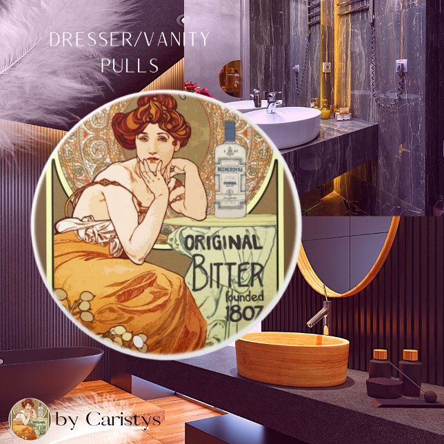 Bouton De Porte En Céramique Dame Art Nouveau avec Bitters Bottle (Créateur téléchargé)