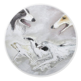 Bouton De Porte En Céramique Danse du Borzoi