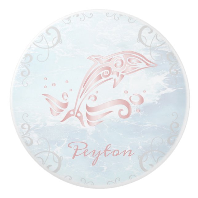 Bouton De Porte En Céramique Dauphin rose Ceramic Personnalisé Knob (Devant)