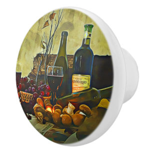 Bouton De Porte En Céramique Décor Cuisine du Pays Vin 