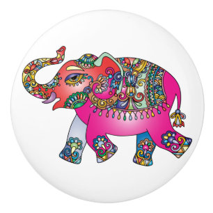 Bouton De Porte En Céramique Décor de chambre Eléphant Coloré