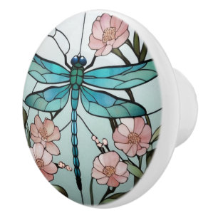 Bouton De Porte En Céramique Décor en verre de libellule japonais Art Nouveau