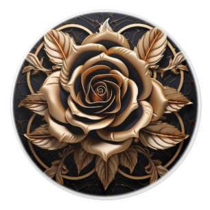 Bouton De Porte En Céramique Décor Rose noir et or 3D de luxe