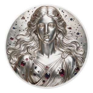 Bouton De Porte En Céramique Déesse Nyx Argent