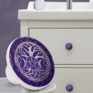 Bouton De Porte En Céramique Déesse triple avec pentagramme et arbre de vie