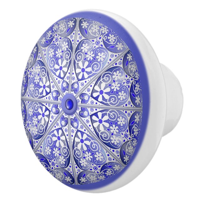 Bouton De Porte En Céramique Dentelle en céramique Bleu de Grèce (Droite)