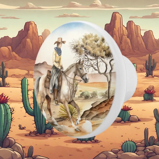 Bouton De Porte En Céramique désert de cowgirl occidentale mignonne (Créateur téléchargé)