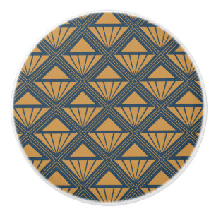 Bouton De Porte En Céramique Design Art déco or et bleu foncé avec des rhombus