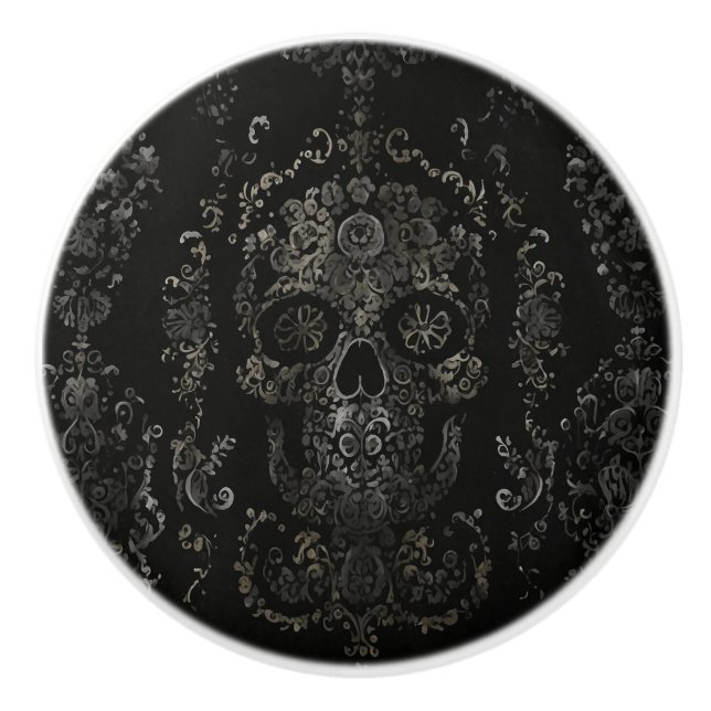 Bouton De Porte En Céramique Design de crâne foncé (Devant)