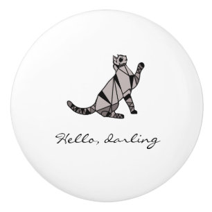 Bouton De Porte En Céramique Design moderne Black Graphisme Chat et Script