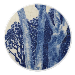 Bouton De Porte En Céramique Détail de 2 Ash Trees Cornwall Bleu de Cobalt Art
