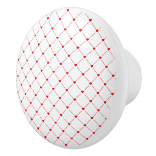 Bouton De Porte En Céramique Diamond Shaped Red Heart & Line Art