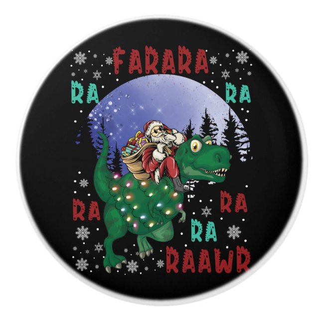 Bouton De Porte En Céramique Dinosaure Santa Claus (Devant)