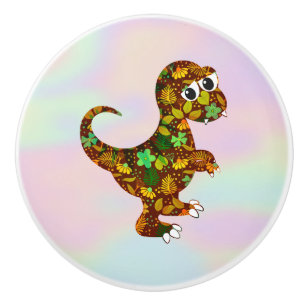 Bouton De Porte En Céramique Dinosaure sur l'hologramme