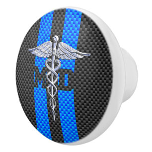 Bouton De Porte En Céramique Docteur Médicale MD Caduceus sur les bandes bleues