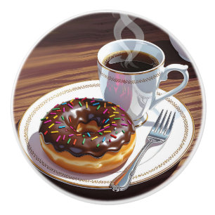 Bouton De Porte En Céramique Donut glacé au chocolat et café 