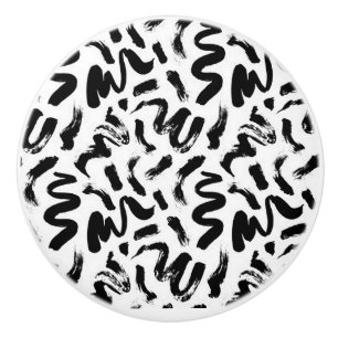 Bouton De Porte En Céramique "Doodles noirs"