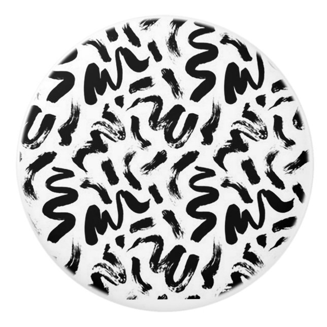 Bouton De Porte En Céramique "Doodles noirs" (Devant)