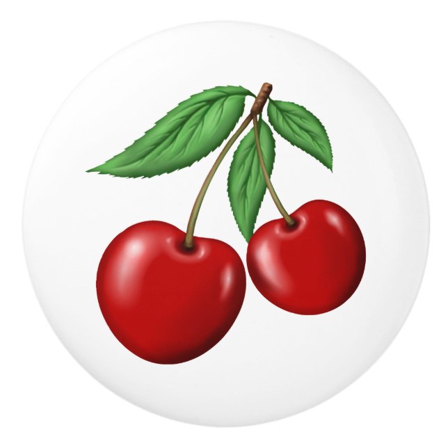 Bouton De Porte En Céramique Double Cerises rouges (Devant)