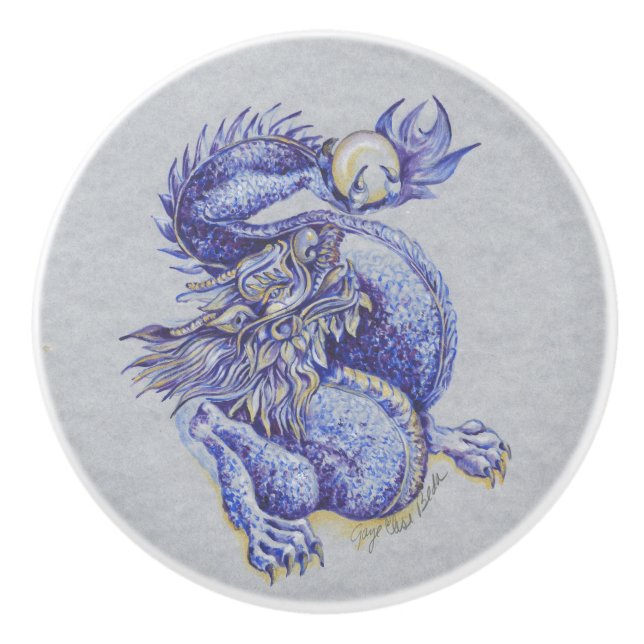Bouton De Porte En Céramique Dragon bleu (Devant)