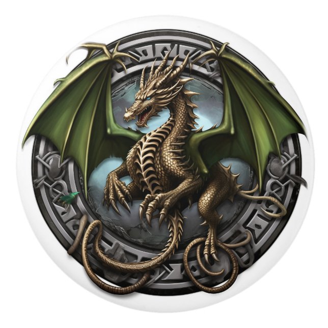 Bouton De Porte En Céramique Dragon celtique (Devant)