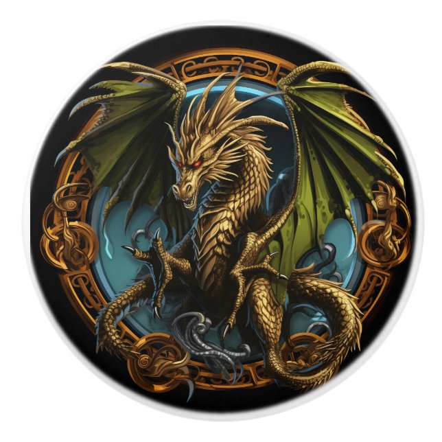 Bouton De Porte En Céramique Dragon celtique (Devant)