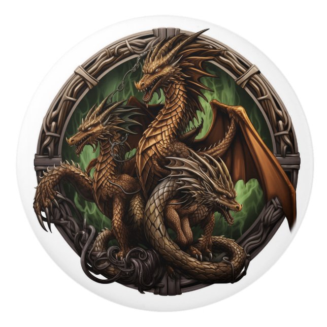 Bouton De Porte En Céramique Dragon triple celtique (Devant)