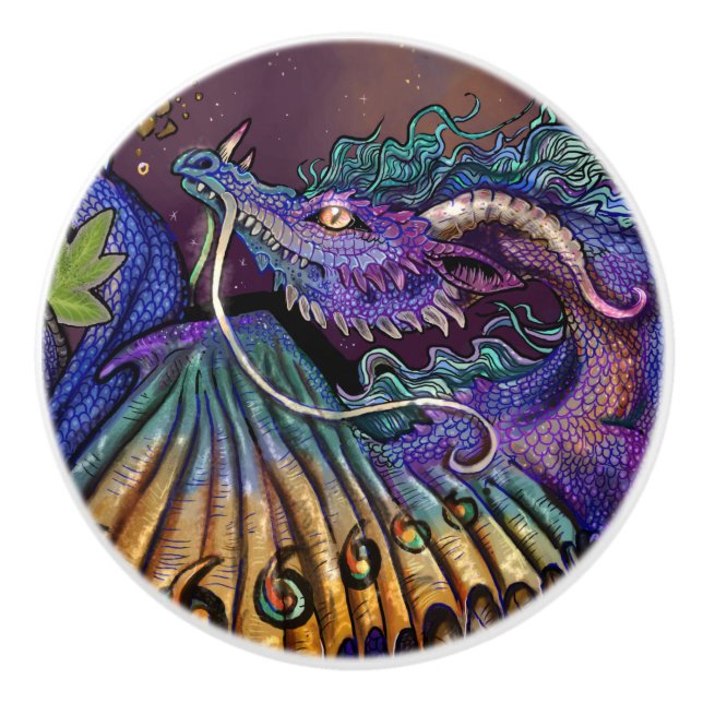 Bouton De Porte En Céramique Dragon violet (Devant)