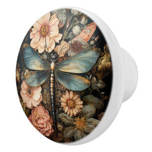 Bouton De Porte En Céramique Dragonfly in Flower