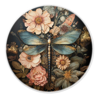 Bouton De Porte En Céramique Dragonfly in Flower