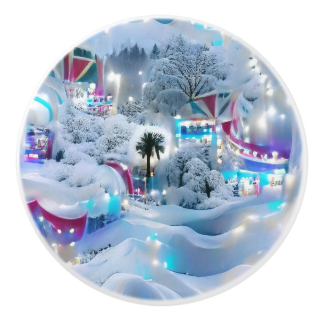 Bouton De Porte En Céramique Dreamy Winter Wonderland Lumières (Devant)