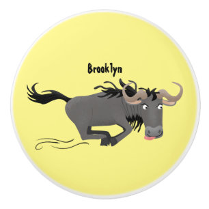 Bouton De Porte En Céramique Drôle wildebeest tourner dessin animé illustration