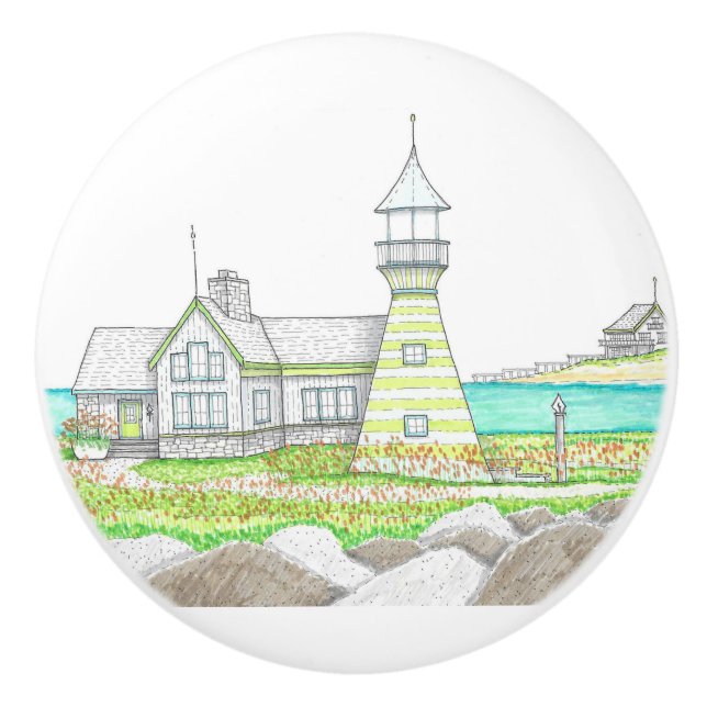 Bouton de porte en céramique du phare de Stripe (Devant)