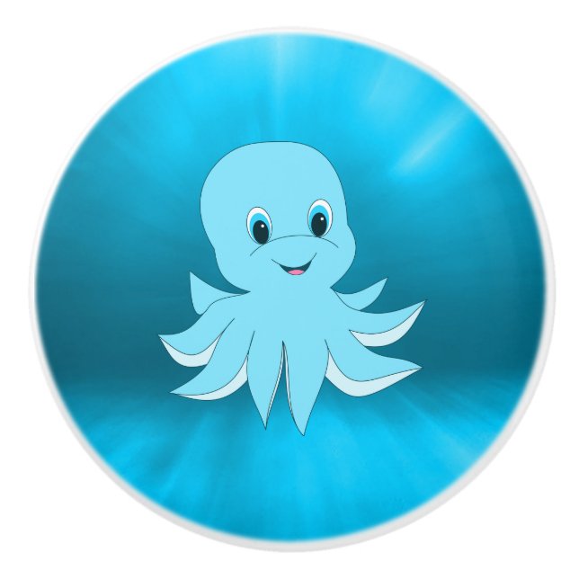 Bouton De Porte En Céramique Eau Et Bébé Octopus (Devant)