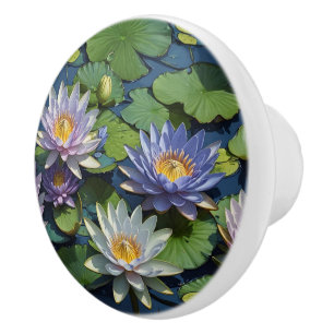 Bouton De Porte En Céramique Eau Lily fleur vibrante