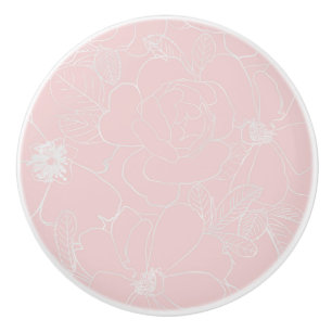 Bouton De Porte En Céramique Elégant Argent Rose Floral Dessin Rose Design