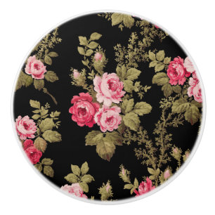 Bouton De Porte En Céramique Élégant Arrière - plan noir-rose Vintage