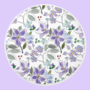 Bouton De Porte En Céramique Élégant bac à motifs floraux pourpre
