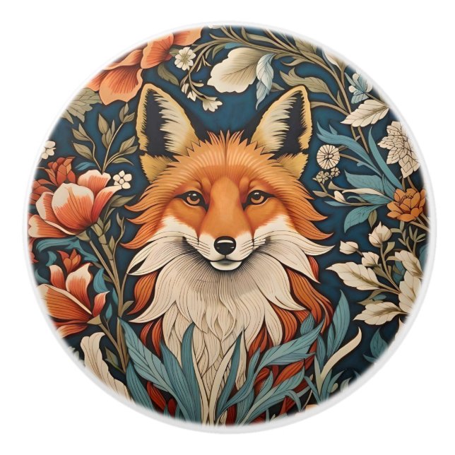 Bouton De Porte En Céramique Elegant Fox William Morris Inspired Floral (Devant)