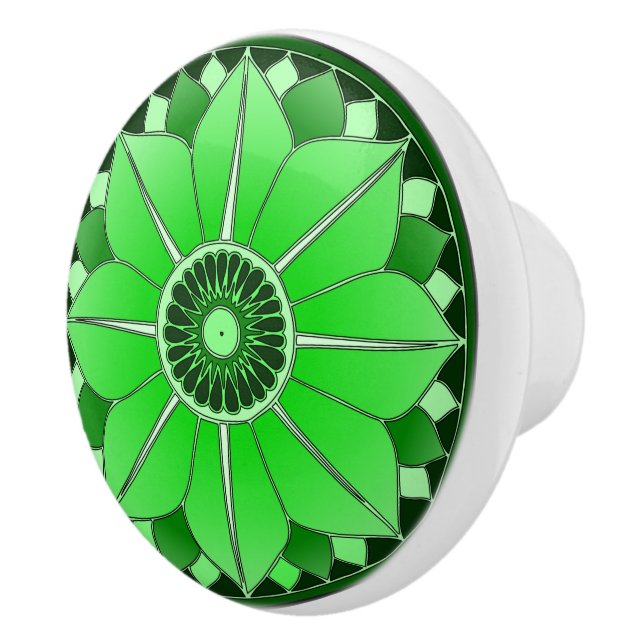 Bouton De Porte En Céramique Élégant Lotus Mandala Floral Vert (Droite)