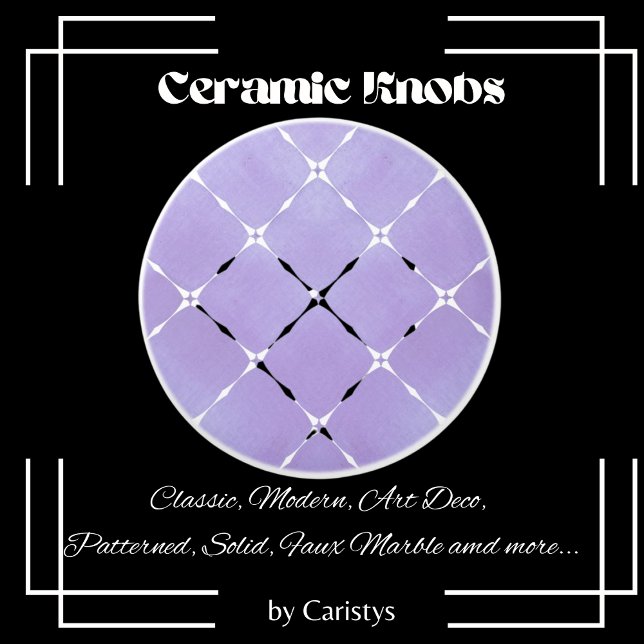 Bouton De Porte En Céramique Elégant Mauve pâle et Carrés blancs (Créateur téléchargé)