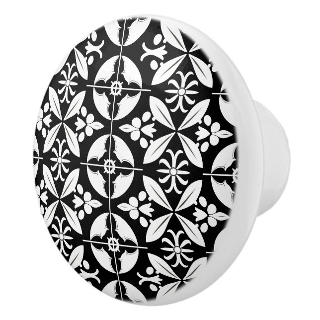 Bouton De Porte En Céramique Élégant motif noir (Droite)