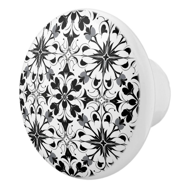Bouton De Porte En Céramique Élégant motif noir (Droite)