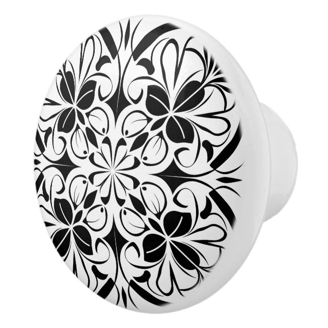 Bouton De Porte En Céramique Élégant motif noir (Droite)