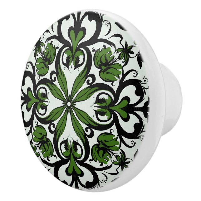 Bouton De Porte En Céramique Élégant motif vert (Droite)