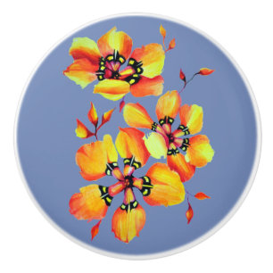 Bouton De Porte En Céramique Elegant Orange Flowers